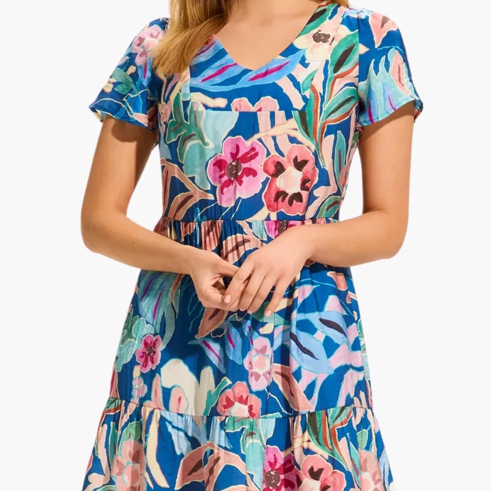 French Dressing Jeans Pop Camo Floral Tiered Shift Dress Size Medium